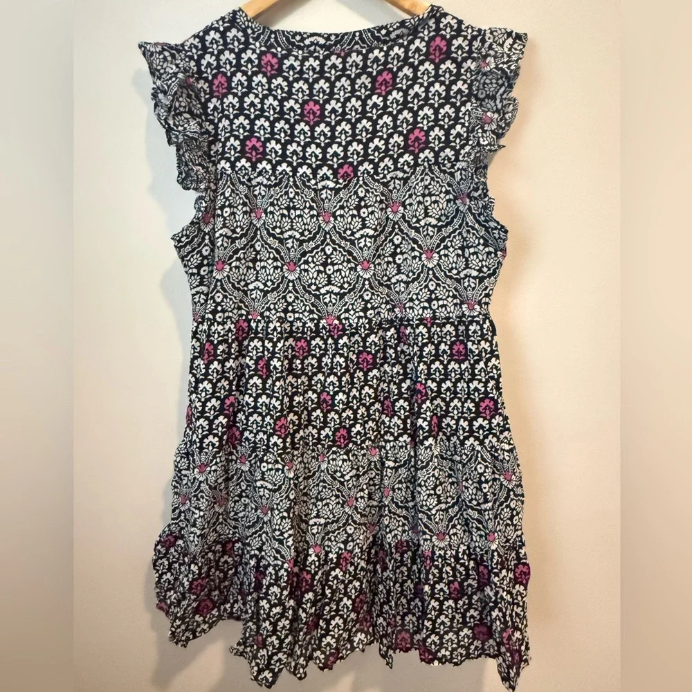 Roller Rabbit Periyar-Dora Pippa Pink Black Block Print Cotton Sundress Large - Picture 14 of 14